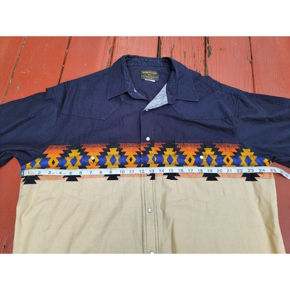Vtg Rustler Wrangler Shirt Mens XLPearl Snap Aztec Blue Beige Brush Popper - Picture 5 of 7